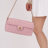 Chanel 2002 Lilac Lambskin Chocolate Bar East West Flap 24K GP - FashioNica