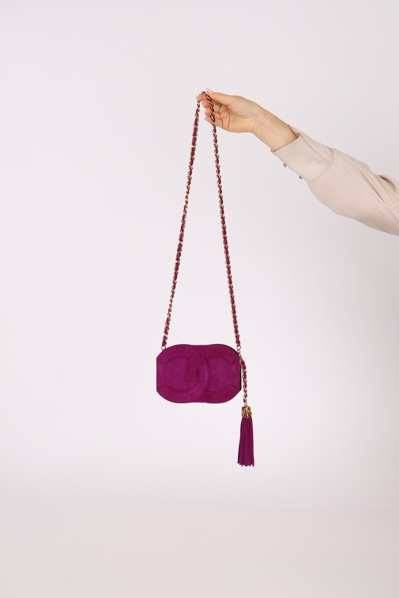 Chanel 2002 Magenta Suede Tassel Camera Bag 24K GP - FashioNica