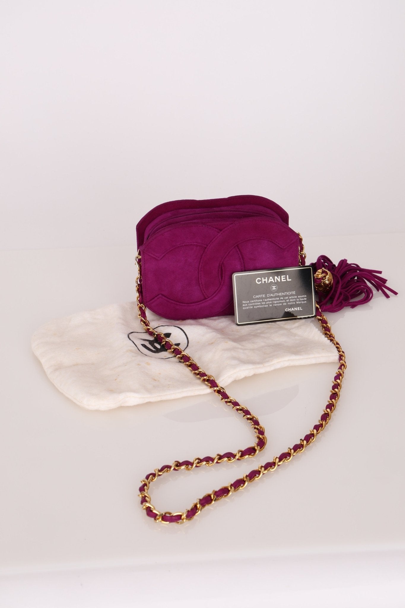Chanel 2002 Magenta Suede Tassel Camera Bag 24K GP - FashioNica
