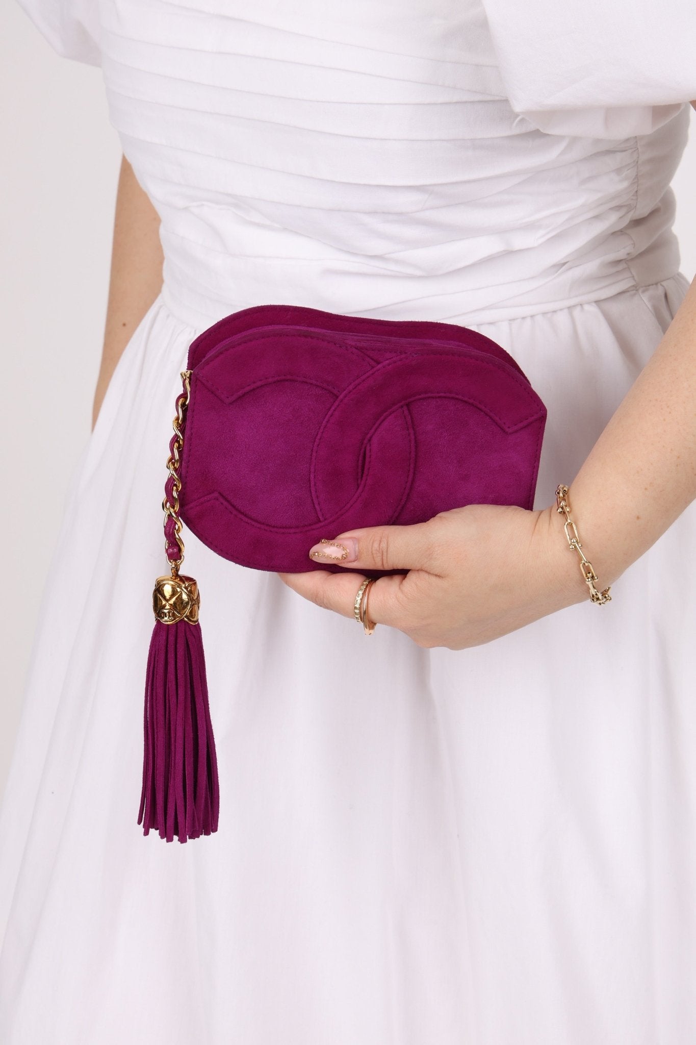 Chanel 2002 Magenta Suede Tassel Camera Bag 24K GP - FashioNica