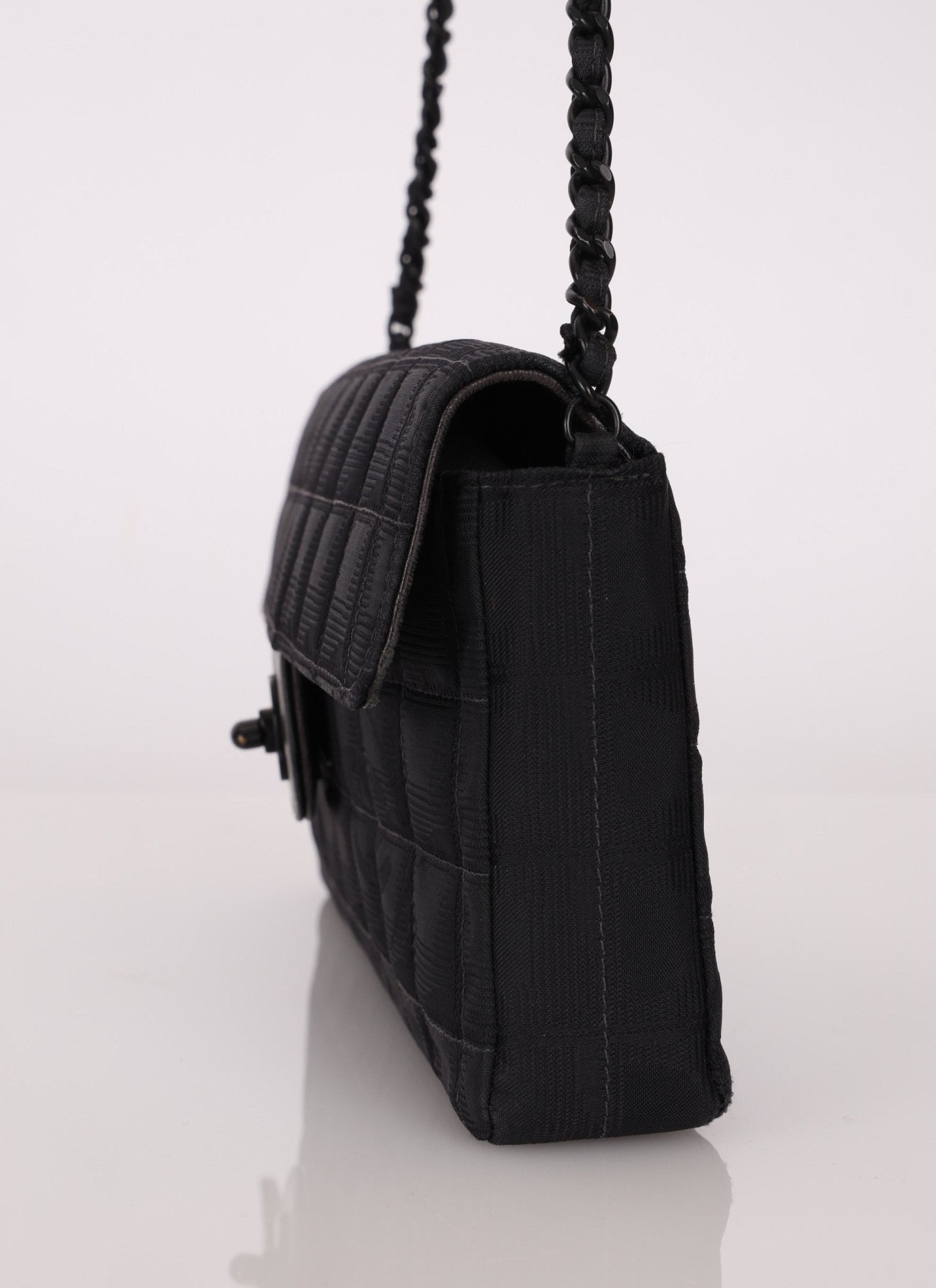 Chanel 2002 Nylon So Black Chocolate Bar East West Flap Bag - FashioNica