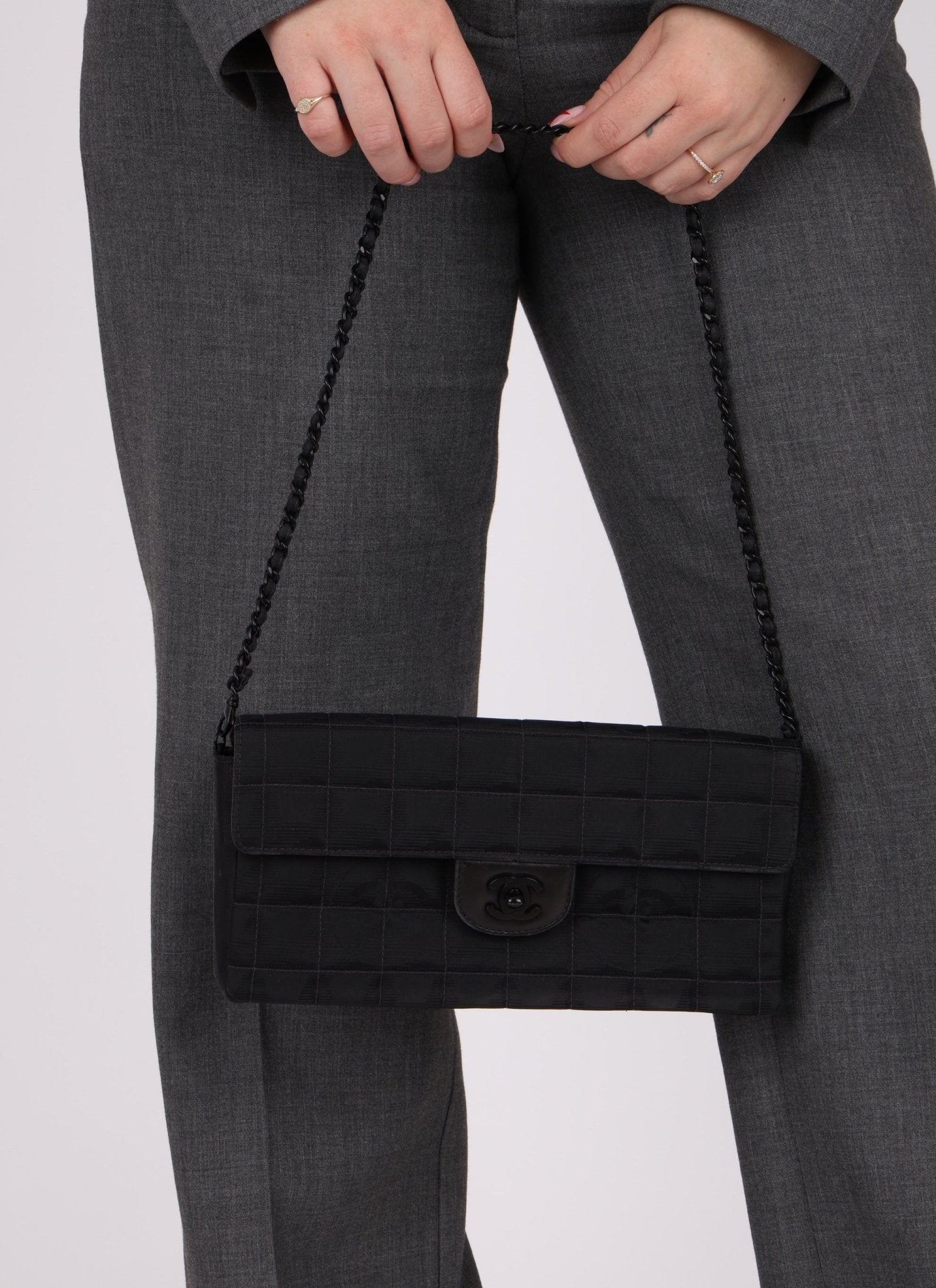 Chanel 2002 Nylon So Black Chocolate Bar East West Flap Bag - FashioNica