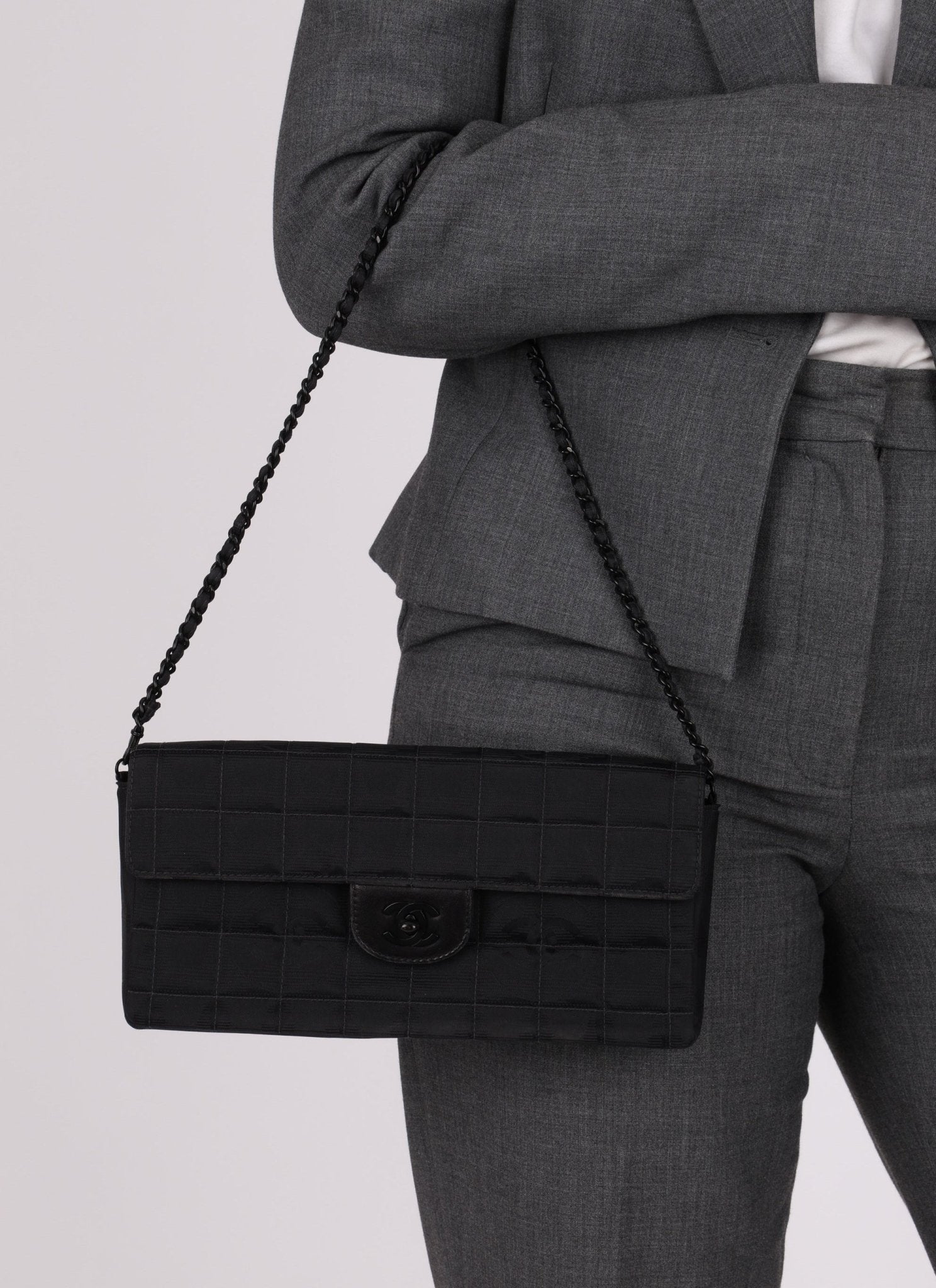 Chanel 2002 Nylon So Black Chocolate Bar East West Flap Bag - FashioNica