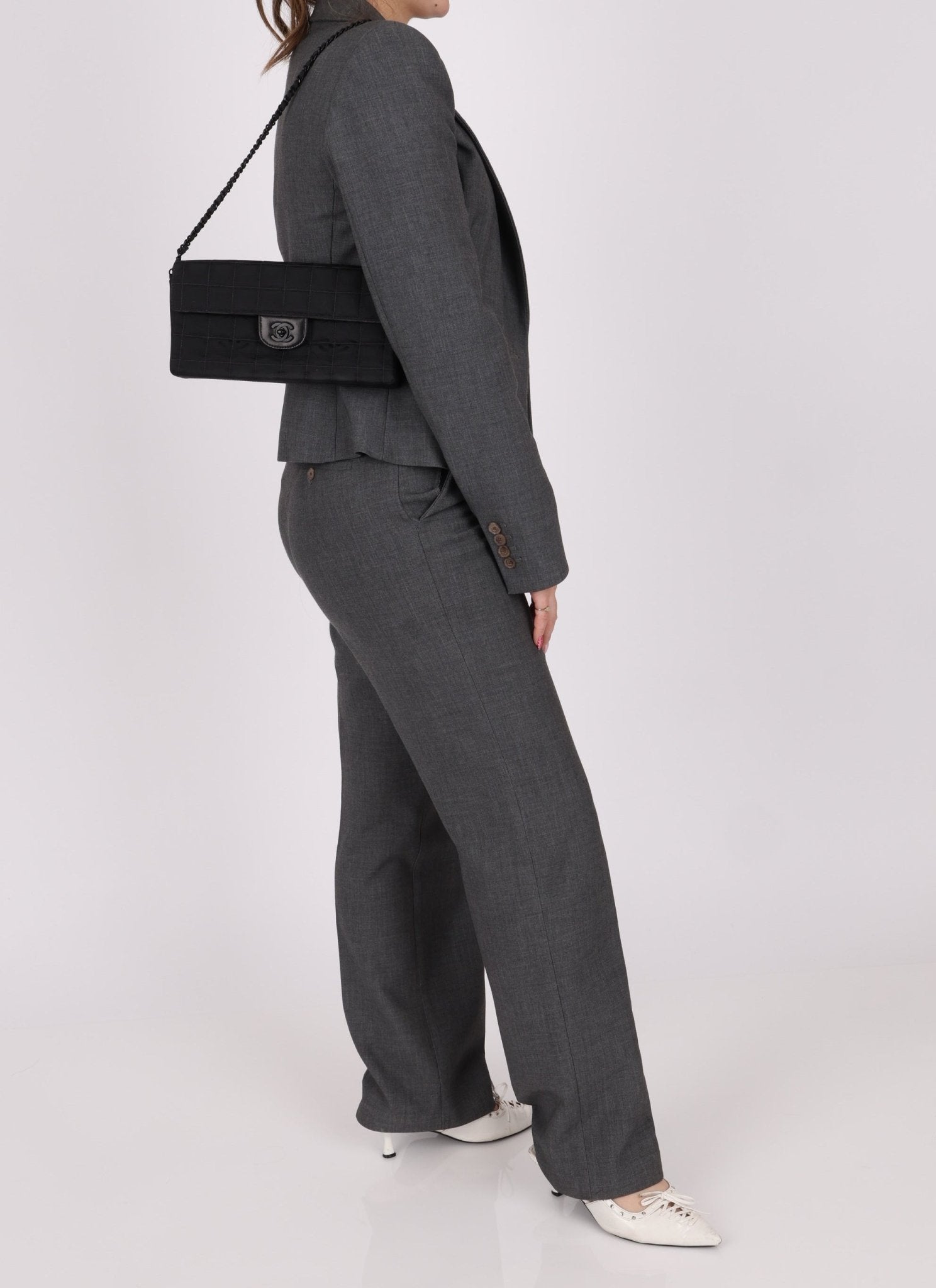 Chanel 2002 Nylon So Black Chocolate Bar East West Flap Bag - FashioNica