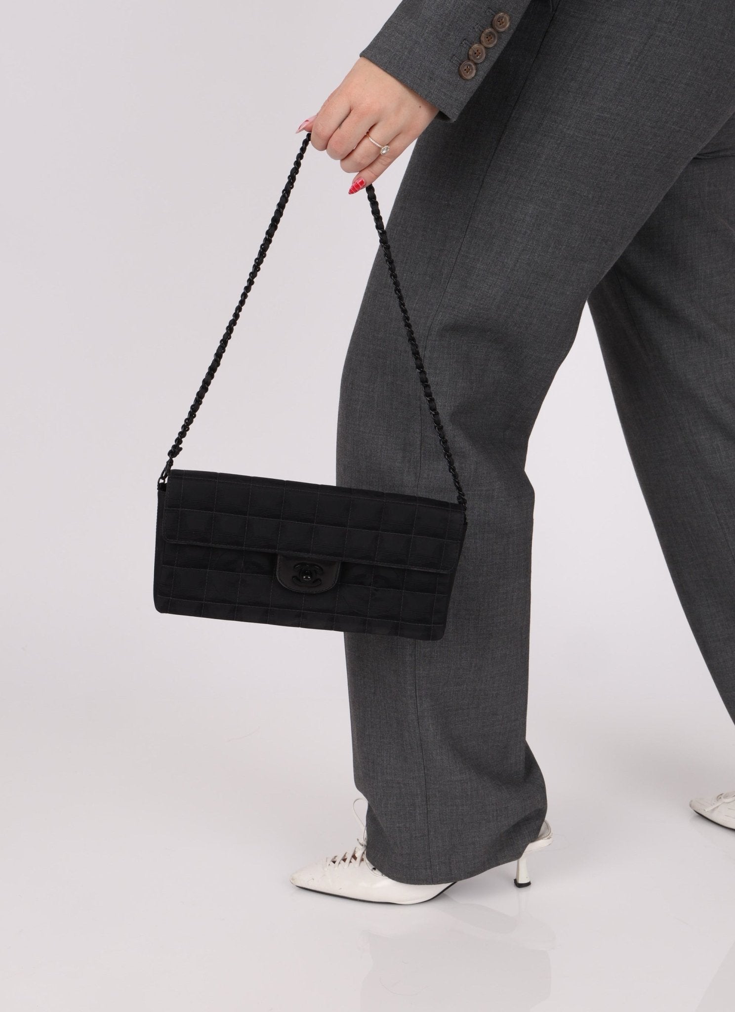 Chanel 2002 Nylon So Black Chocolate Bar East West Flap Bag - FashioNica