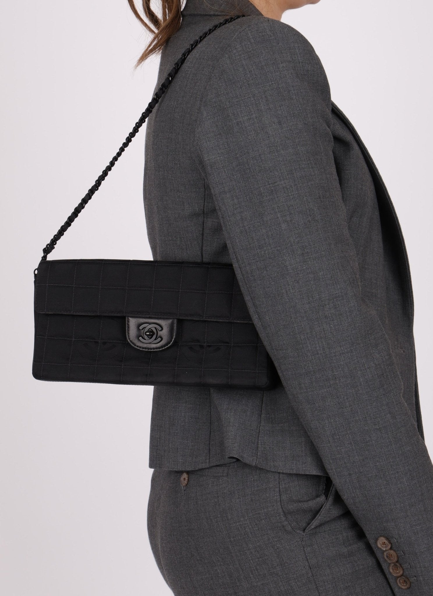 Chanel 2002 Nylon So Black Chocolate Bar East West Flap Bag - FashioNica