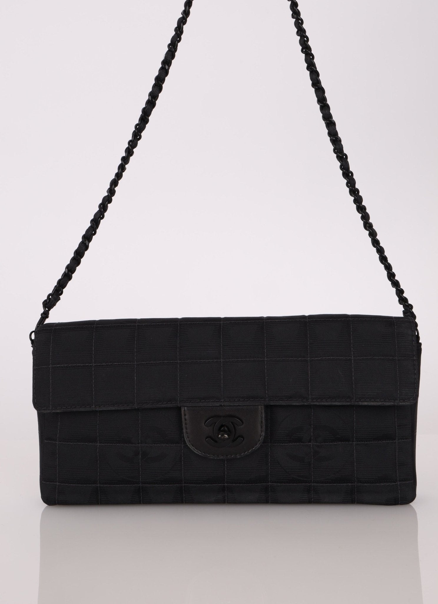 Chanel 2002 Nylon So Black Chocolate Bar East West Flap Bag - FashioNica