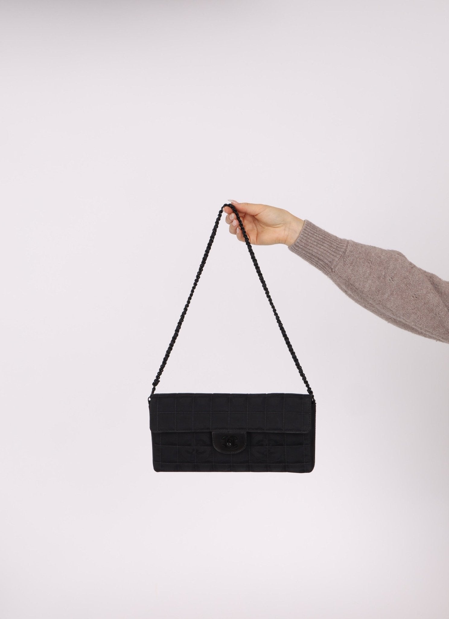 Chanel 2002 Nylon So Black Chocolate Bar East West Flap Bag - FashioNica