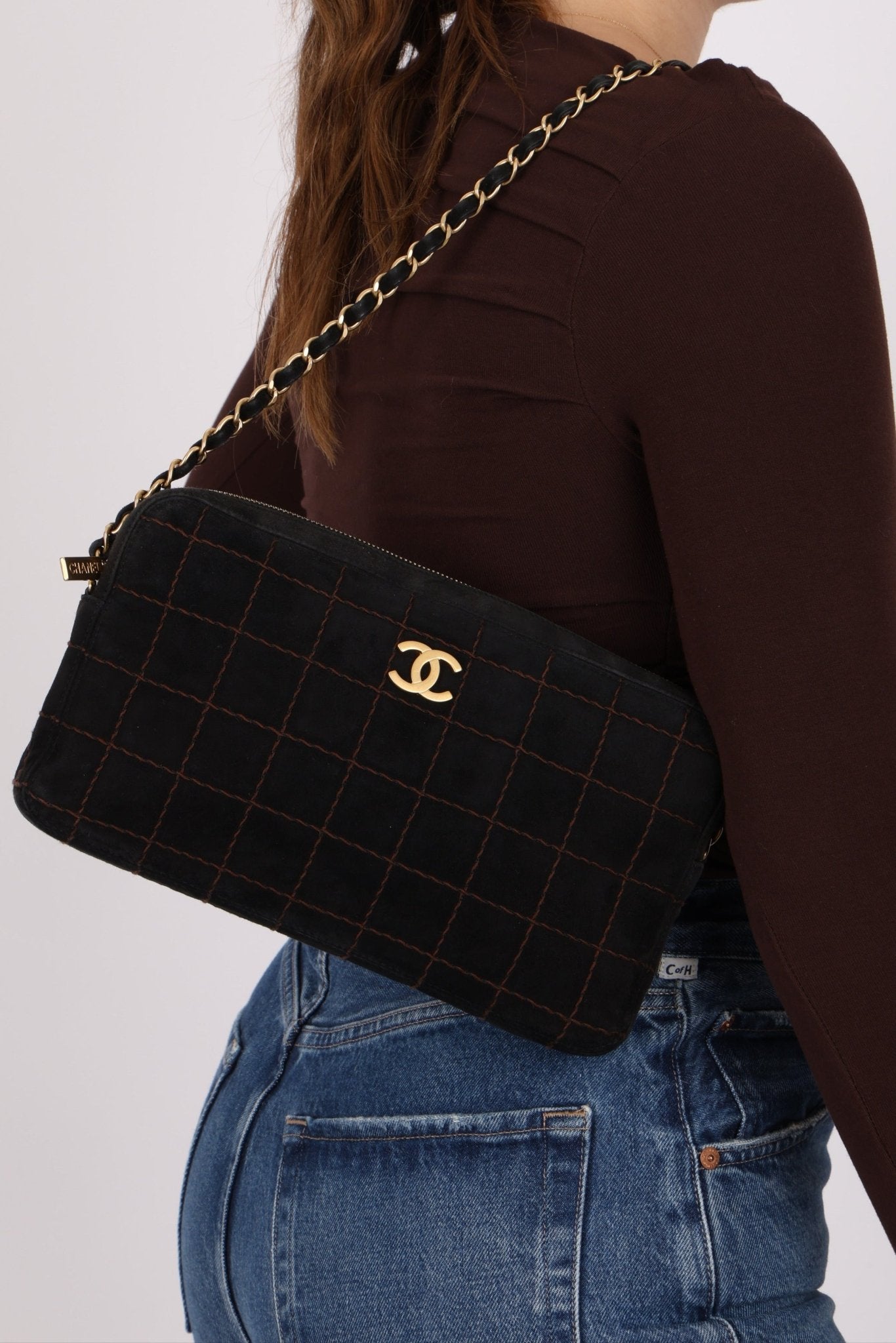 Chanel 2002 Suede Chocolate Bar Camera Bag 24K GP - FashioNica