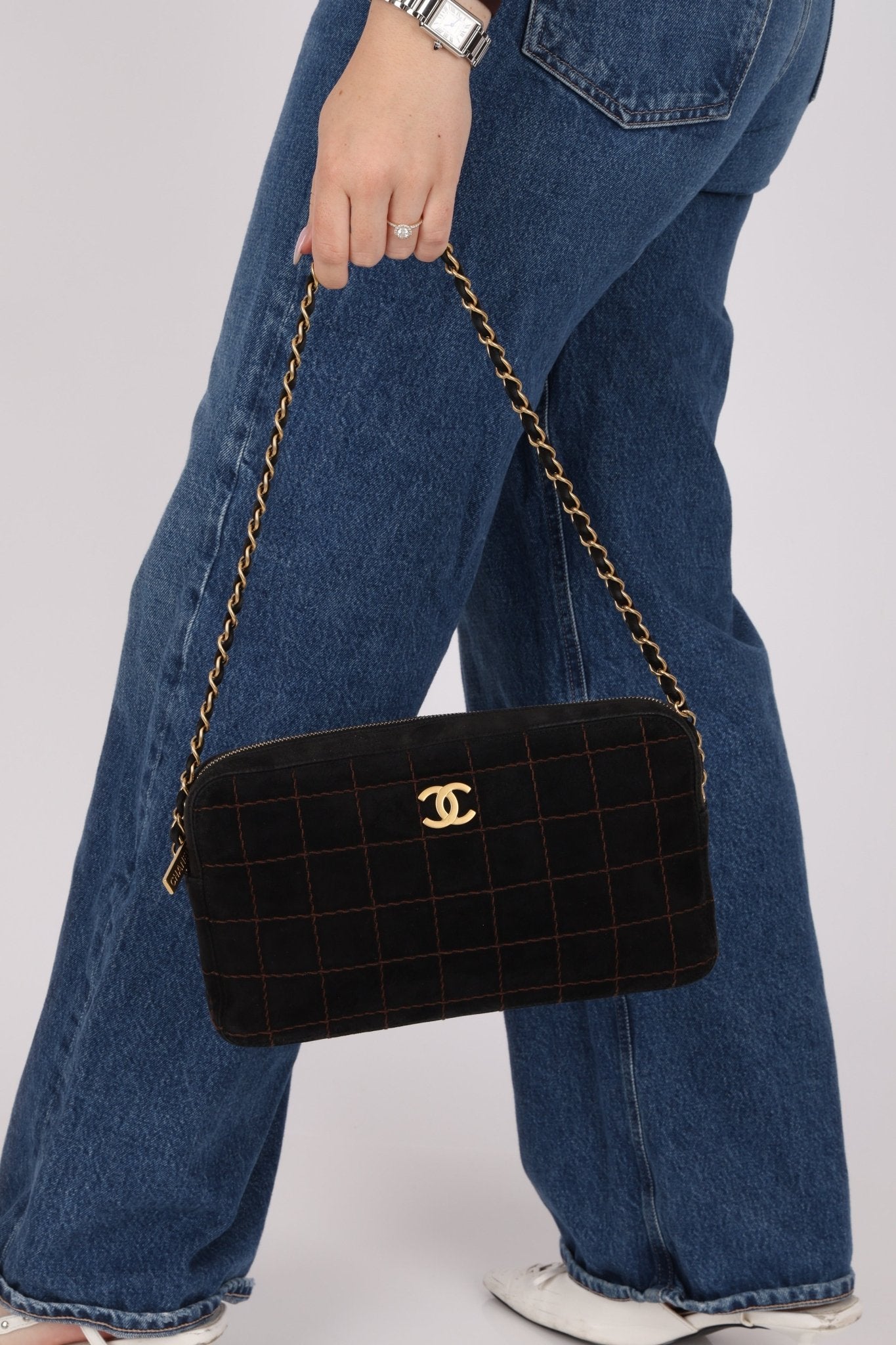 Chanel 2002 Suede Chocolate Bar Camera Bag 24K GP - FashioNica