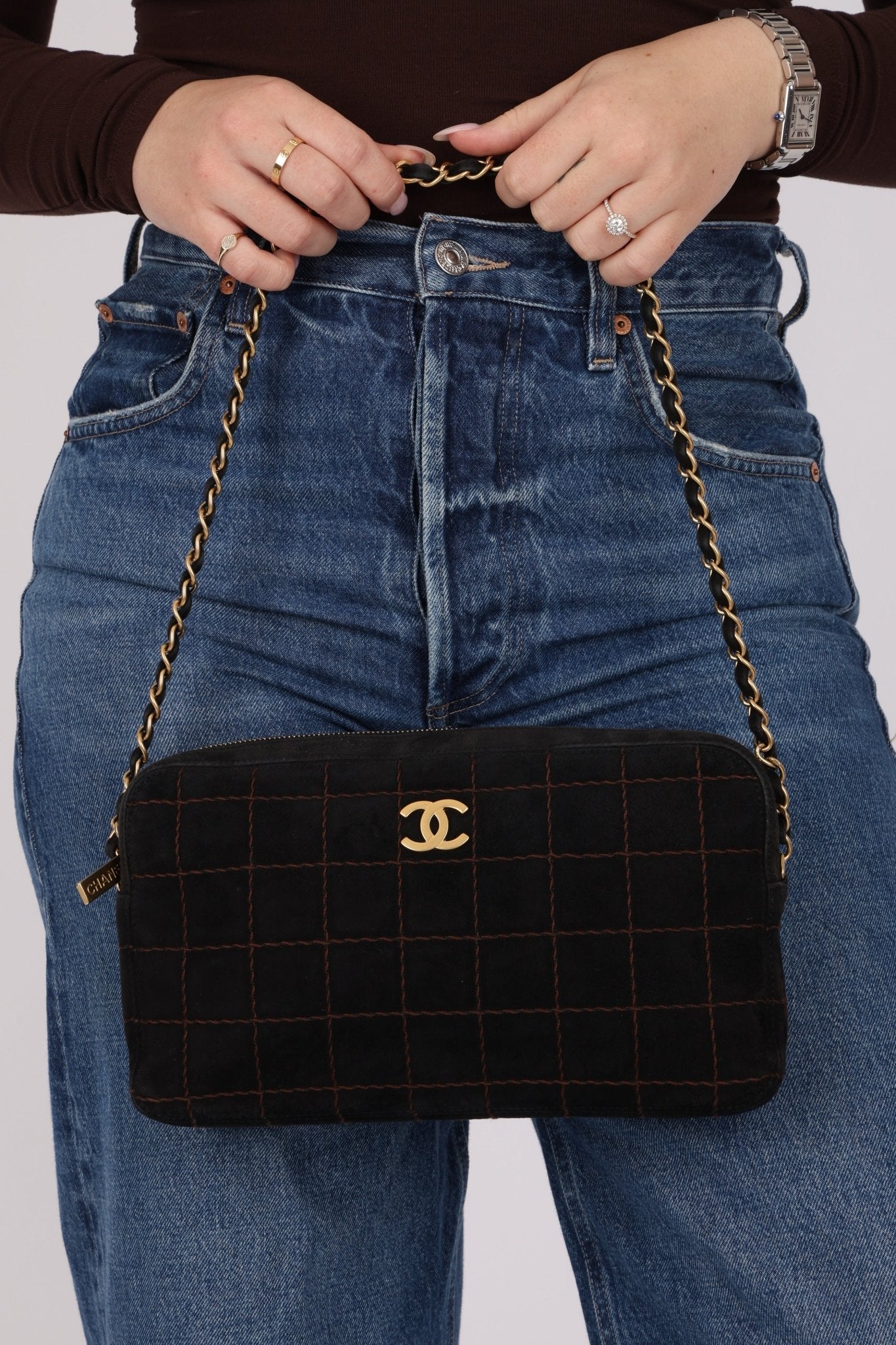 Chanel 2002 Suede Chocolate Bar Camera Bag 24K GP - FashioNica