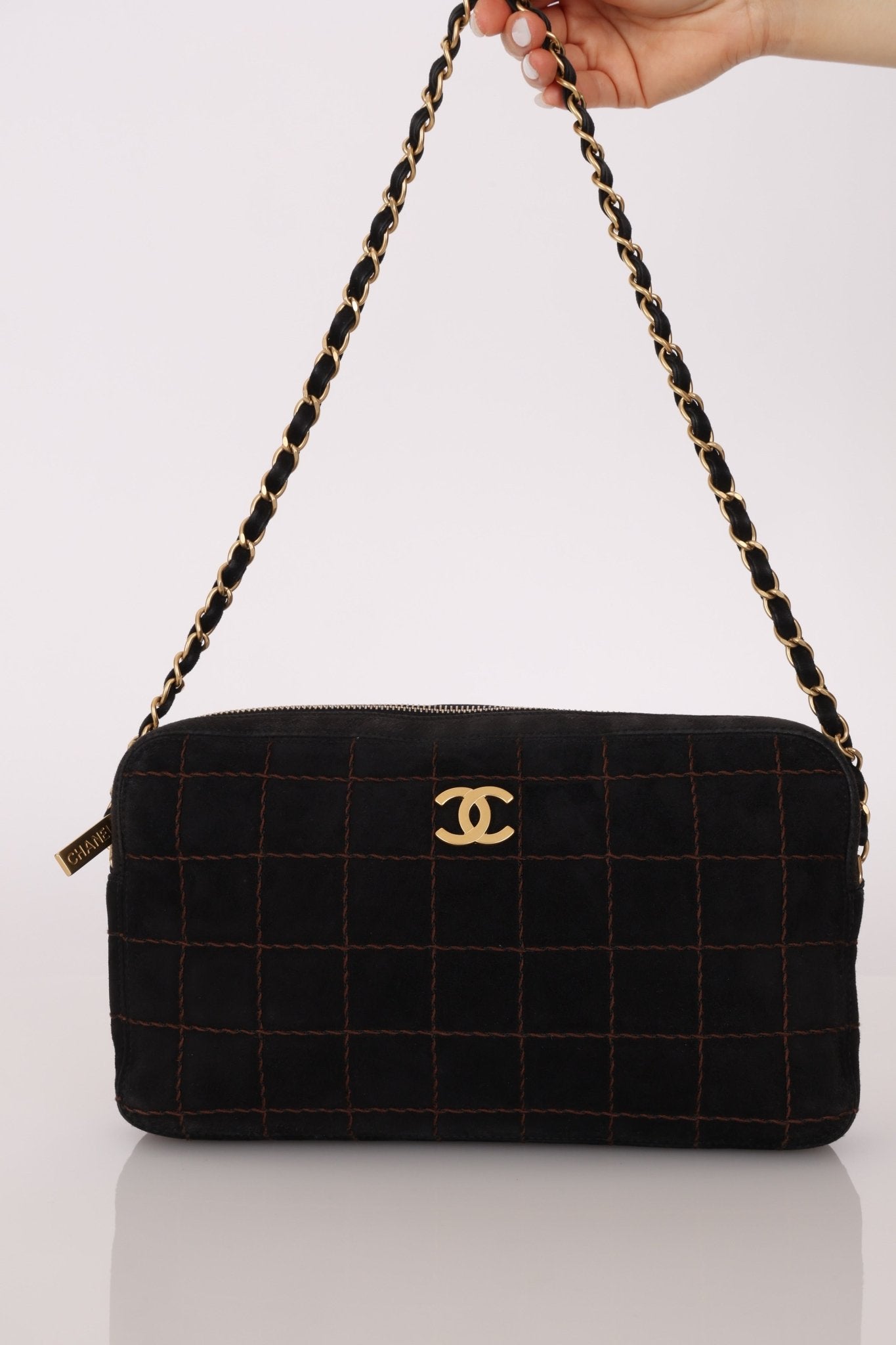 Chanel 2002 Suede Chocolate Bar Camera Bag 24K GP - FashioNica