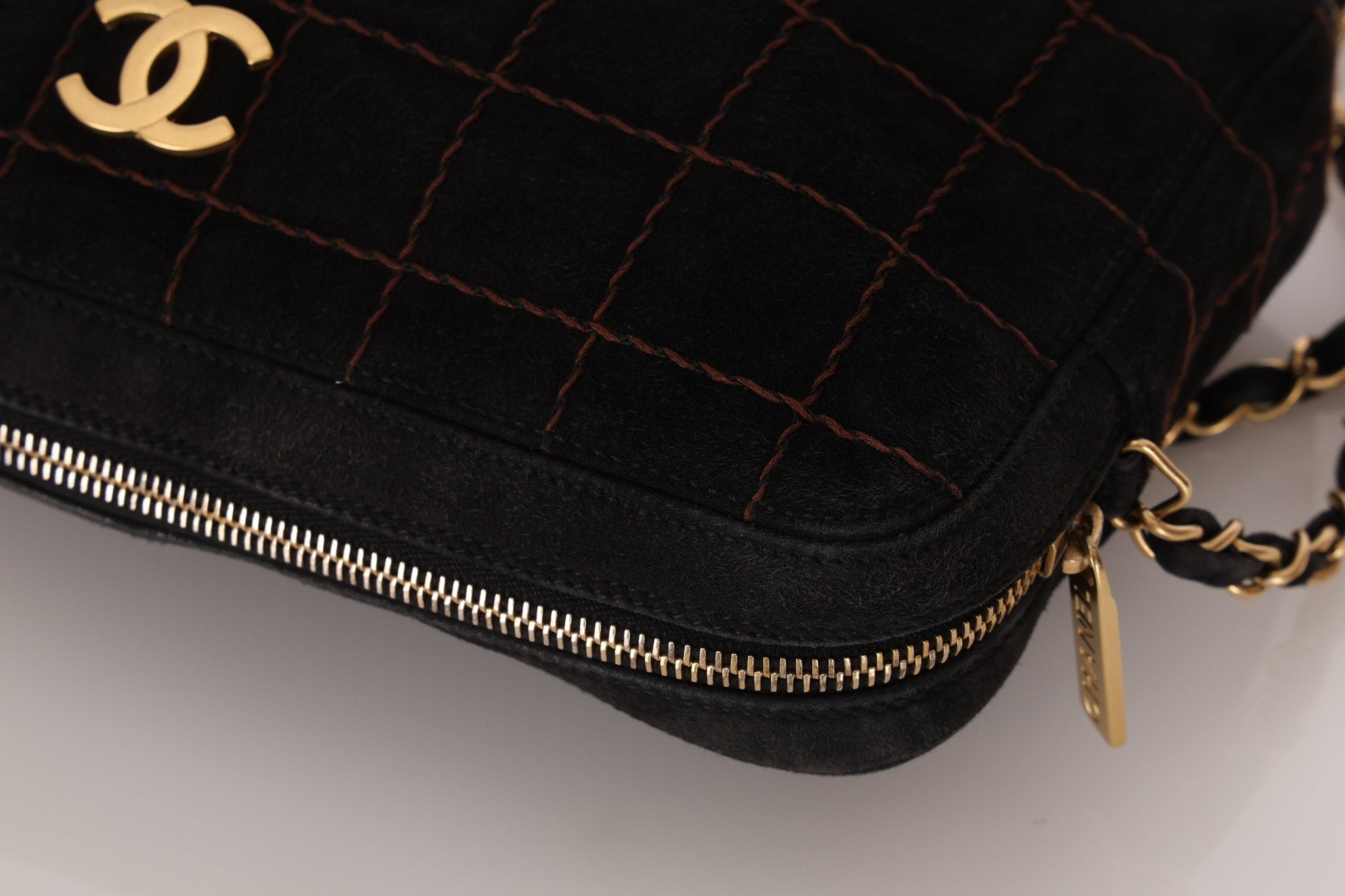 Chanel 2002 Suede Chocolate Bar Camera Bag 24K GP - FashioNica