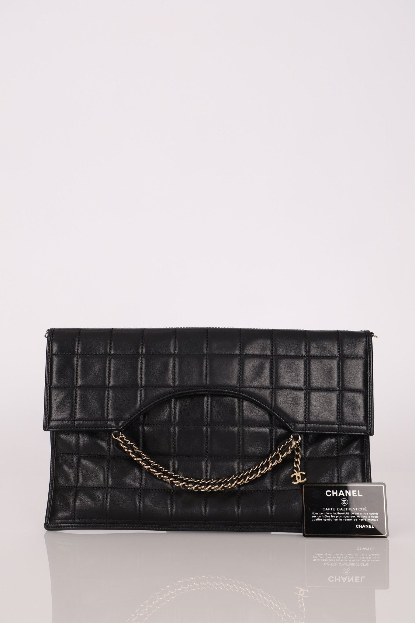 Chanel 2003 Lambskin Chocolate Bar Quilted Foldover Clutch 24k GP - FashioNica