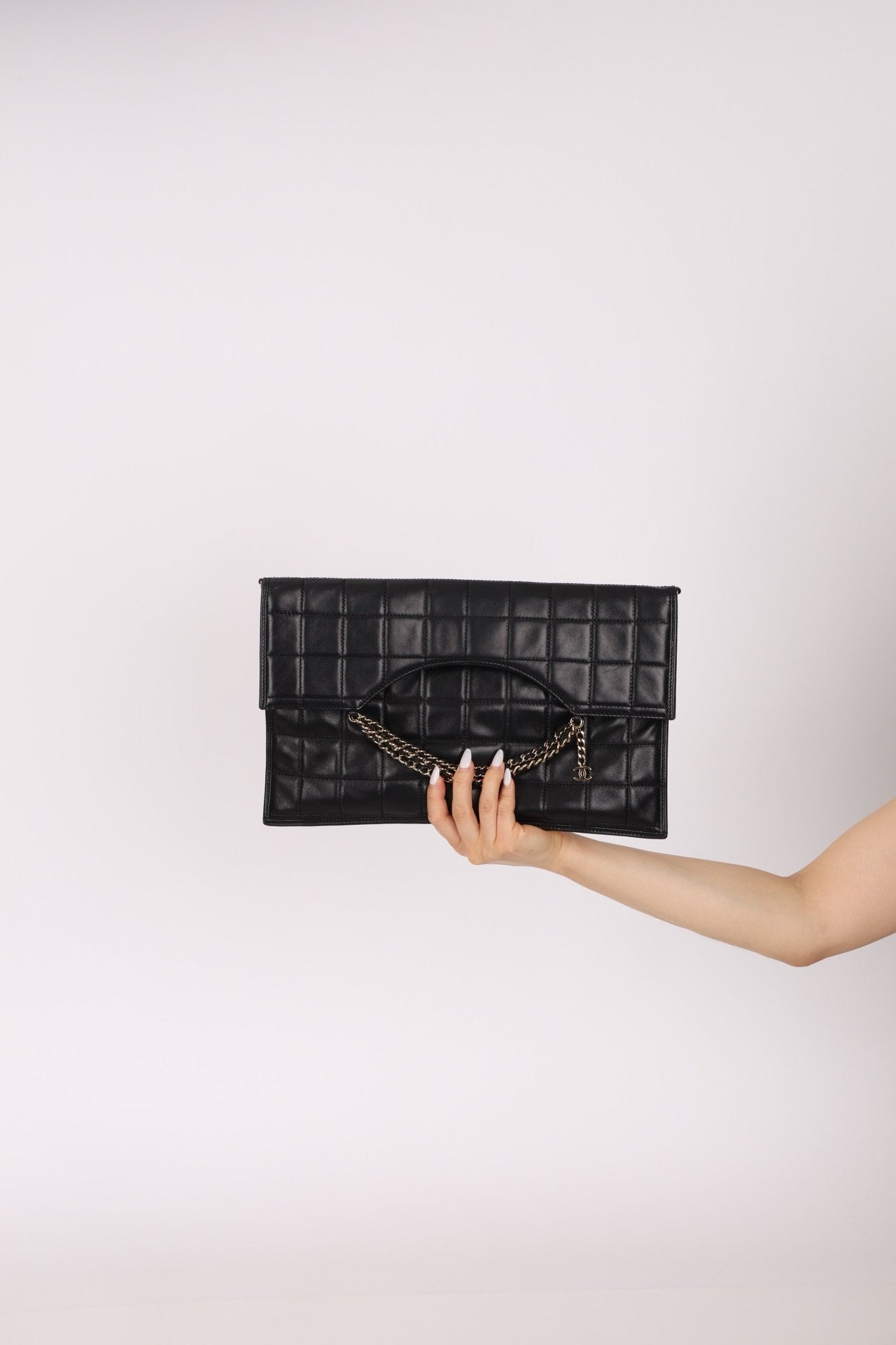 Chanel 2003 Lambskin Chocolate Bar Quilted Foldover Clutch 24k GP - FashioNica