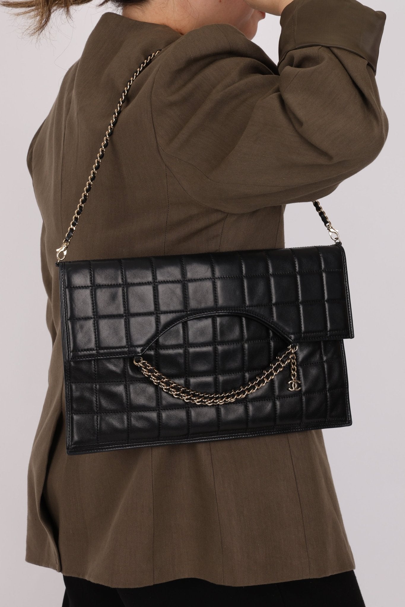 Chanel 2003 Lambskin Chocolate Bar Quilted Foldover Clutch 24k GP - FashioNica