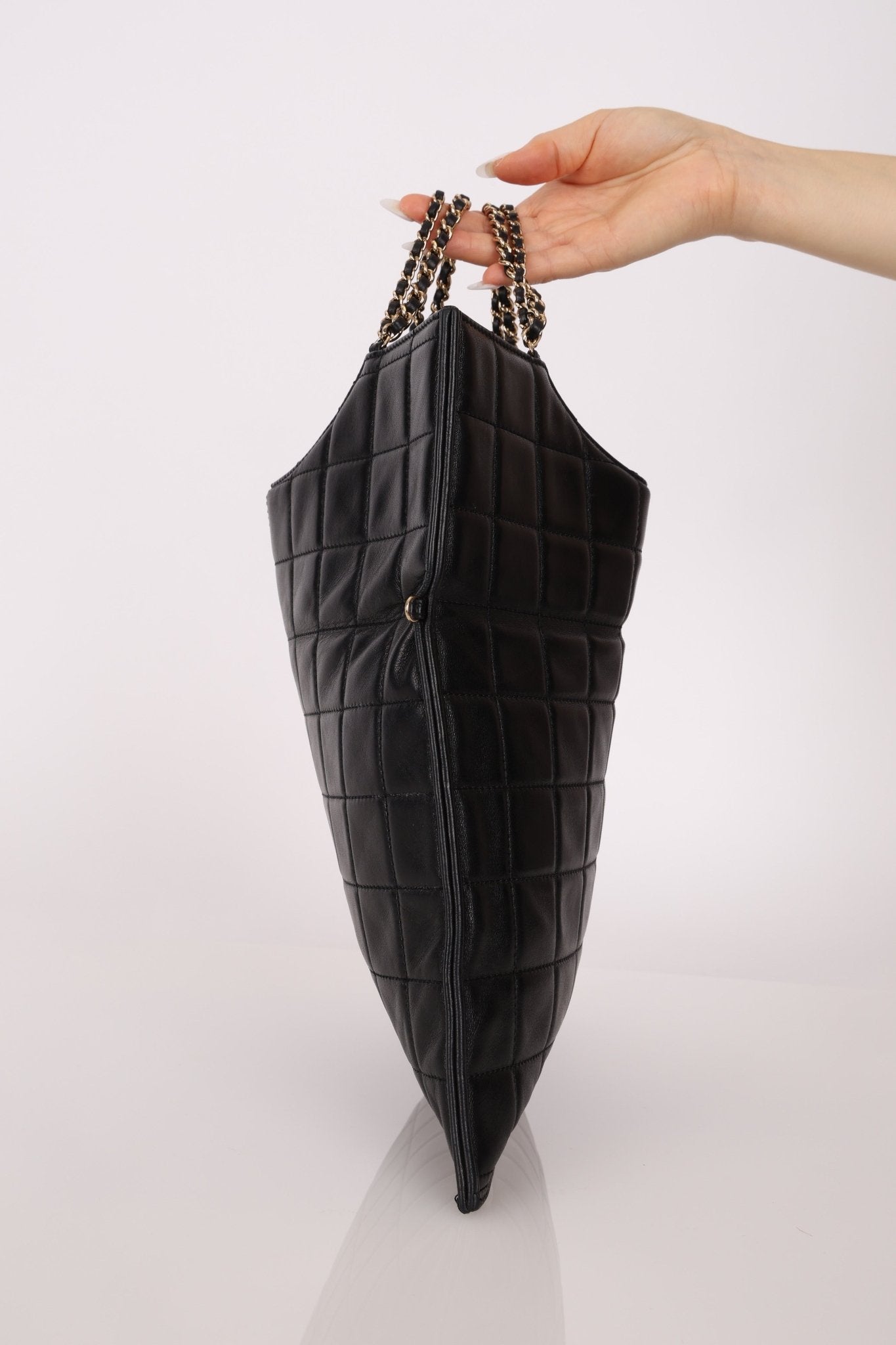 Chanel 2003 Lambskin Chocolate Bar Quilted Foldover Clutch 24k GP - FashioNica