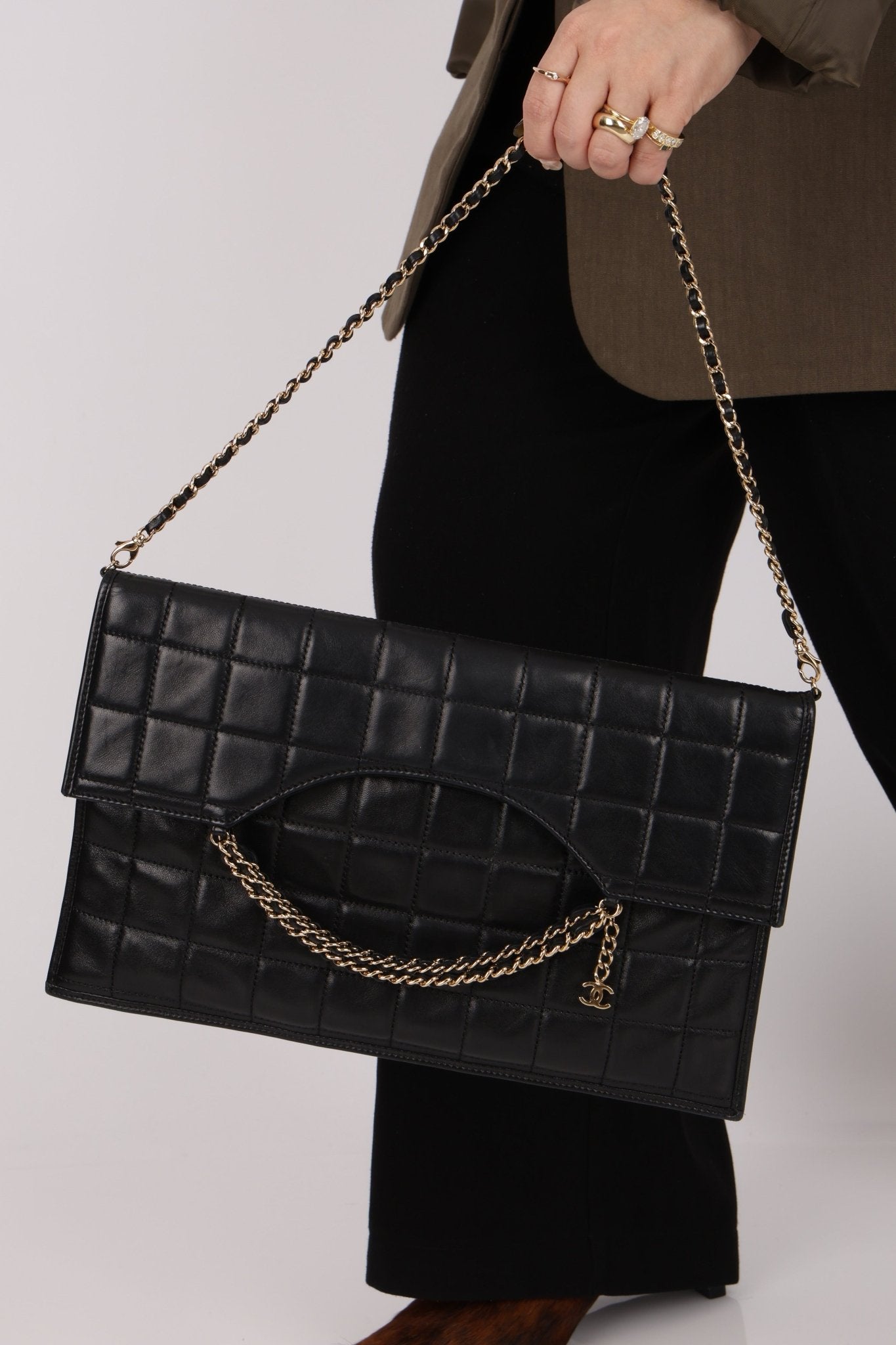 Chanel 2003 Lambskin Chocolate Bar Quilted Foldover Clutch 24k GP - FashioNica