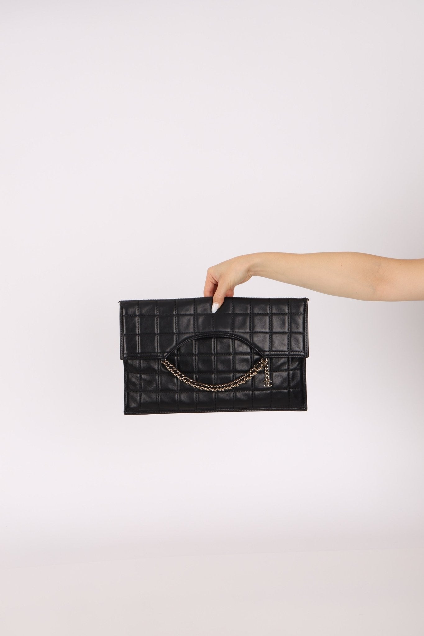 Chanel 2003 Lambskin Chocolate Bar Quilted Foldover Clutch 24k GP - FashioNica