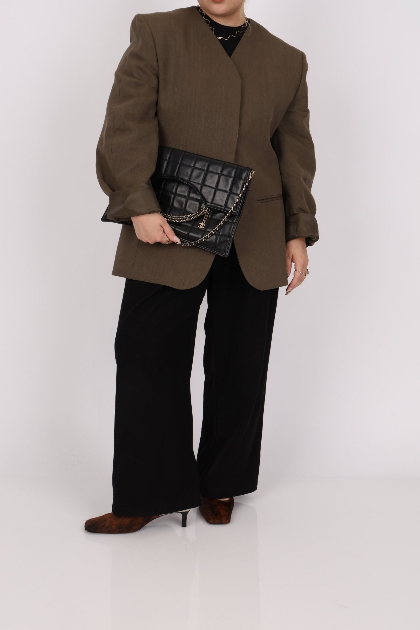 Chanel 2003 Lambskin Chocolate Bar Quilted Foldover Clutch 24k GP - FashioNica