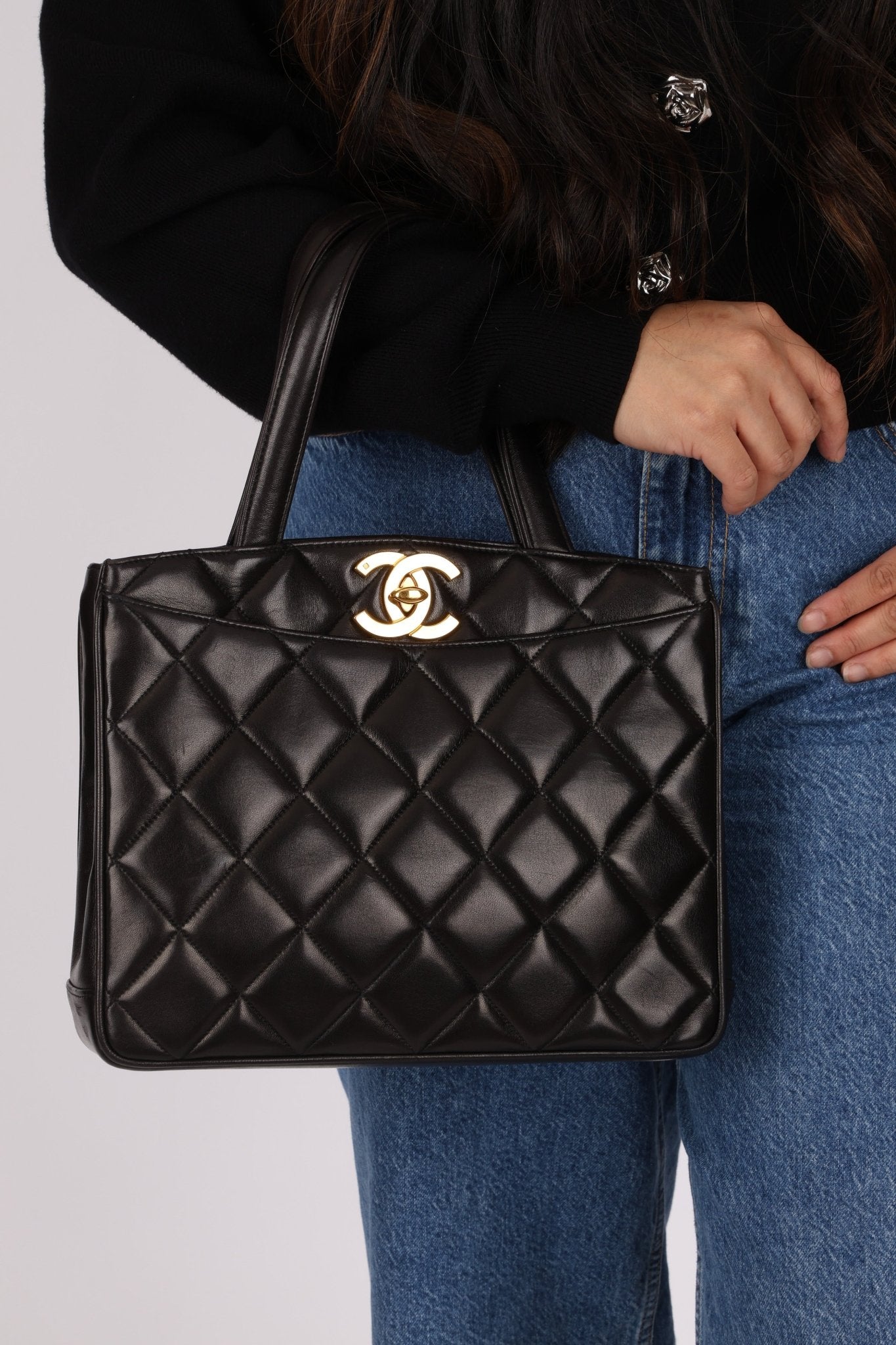 Chanel 2003 Lambskin XL Logo Tote 24K GP - FashioNica