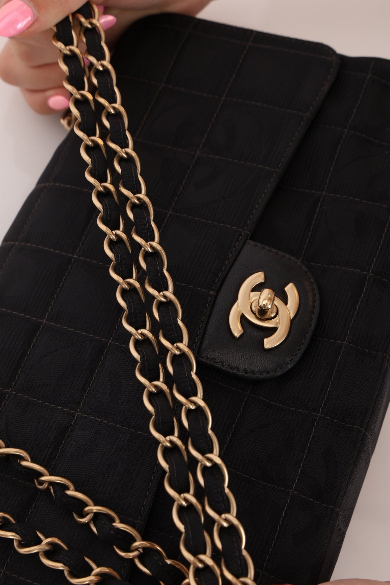 Chanel 2003 Nylon Chocolate Bar Medium Single Flap GHW - FashioNica