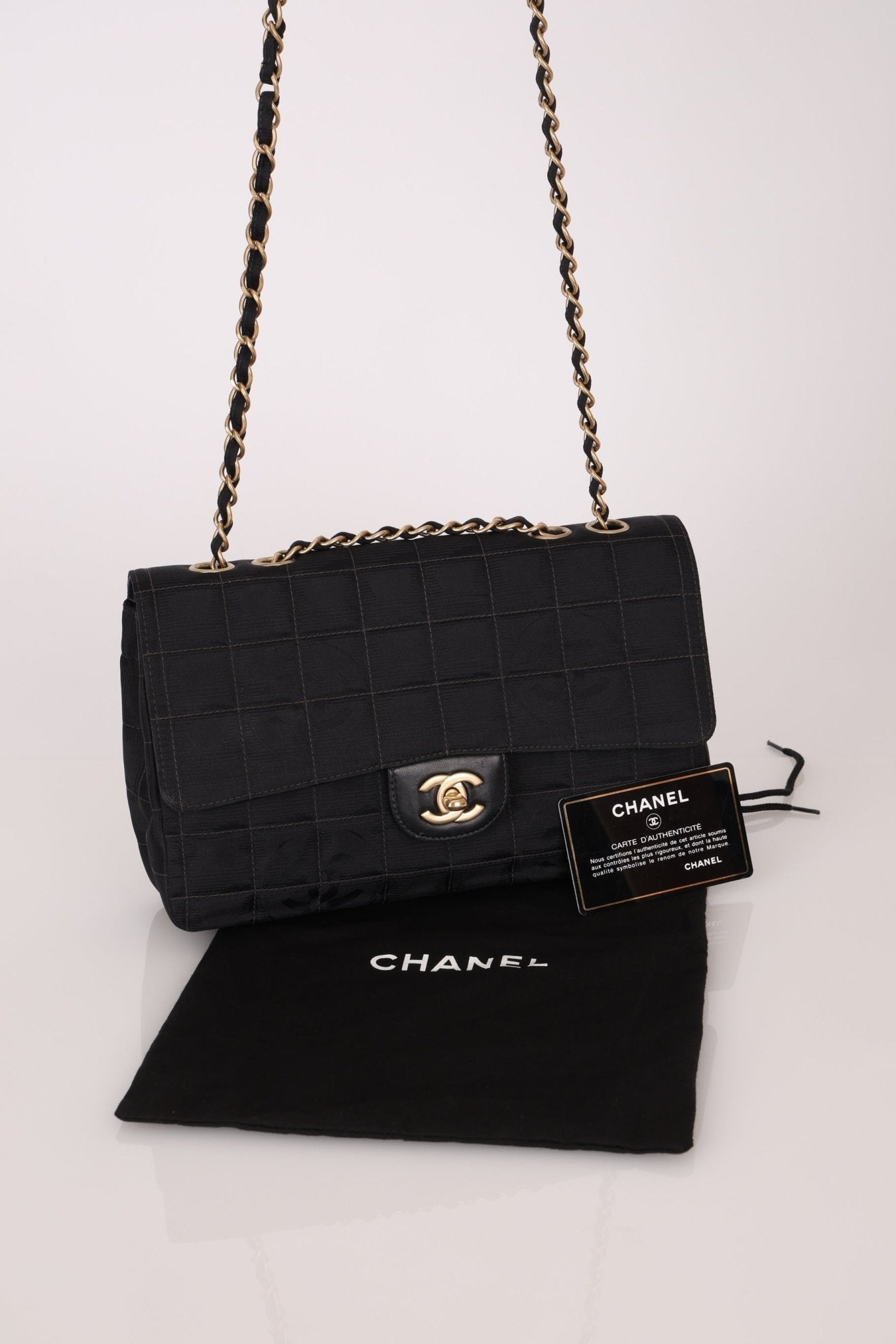 Chanel 2003 Nylon Chocolate Bar Medium Single Flap GHW - FashioNica