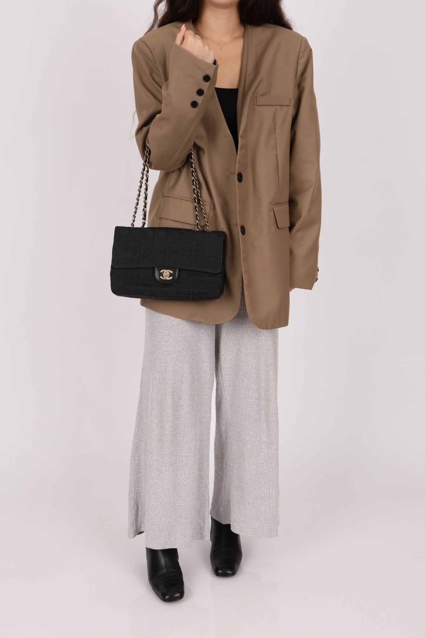 Chanel 2003 Nylon Chocolate Bar Medium Single Flap GHW - FashioNica