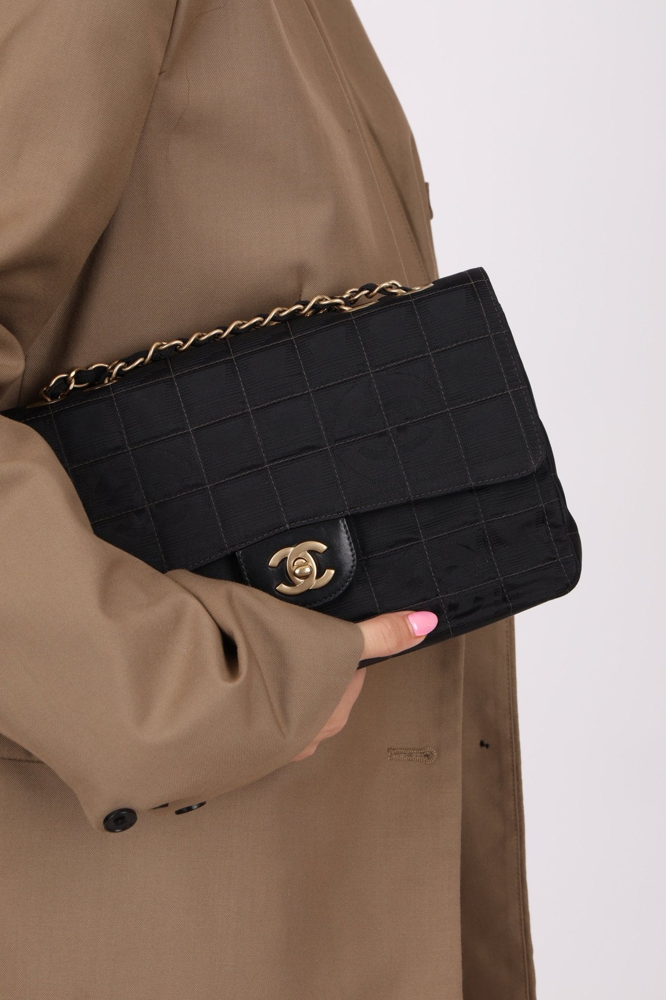 Chanel 2003 Nylon Chocolate Bar Medium Single Flap GHW - FashioNica