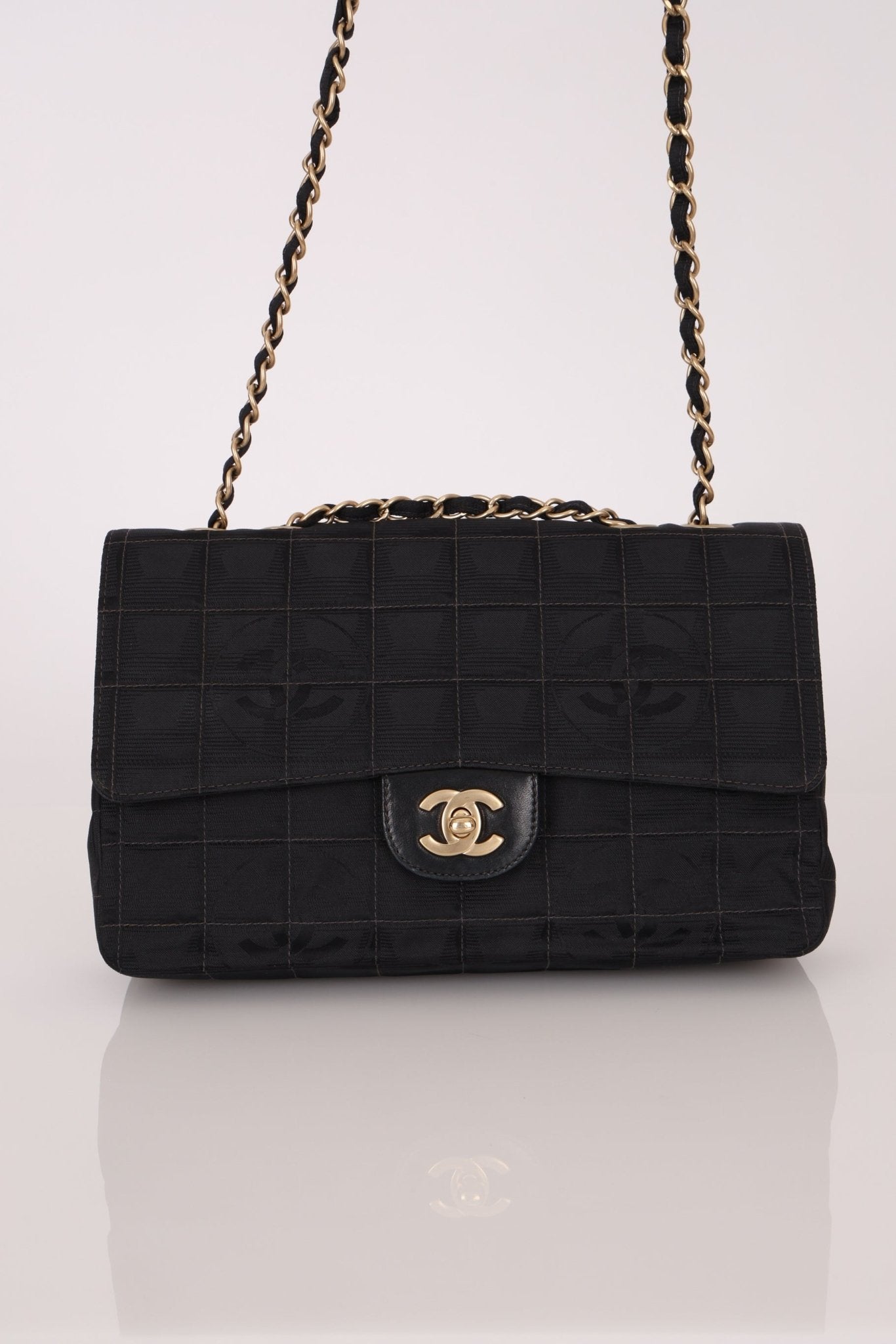 Chanel 2003 Nylon Chocolate Bar Medium Single Flap GHW - FashioNica