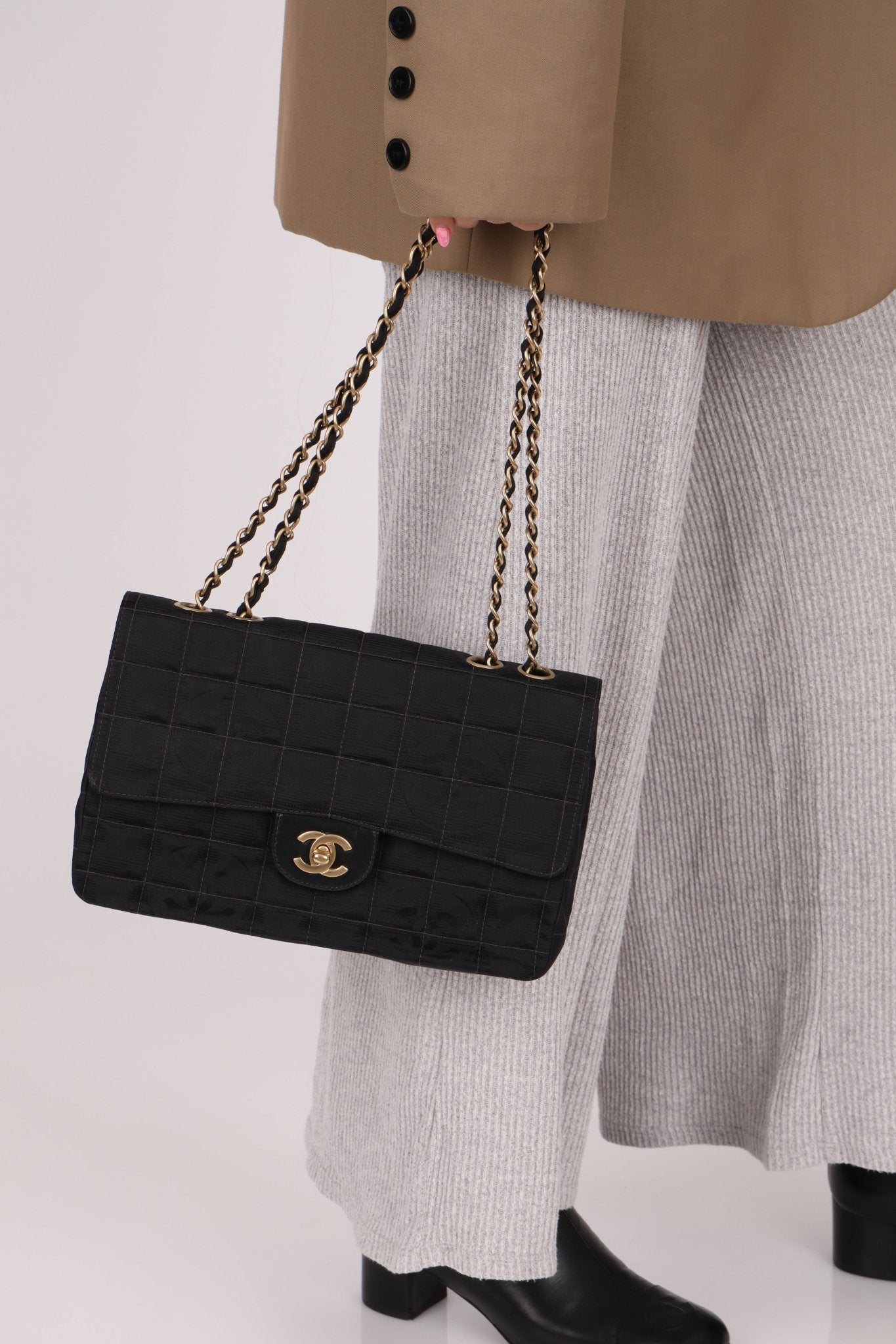 Chanel 2003 Nylon Chocolate Bar Medium Single Flap GHW - FashioNica