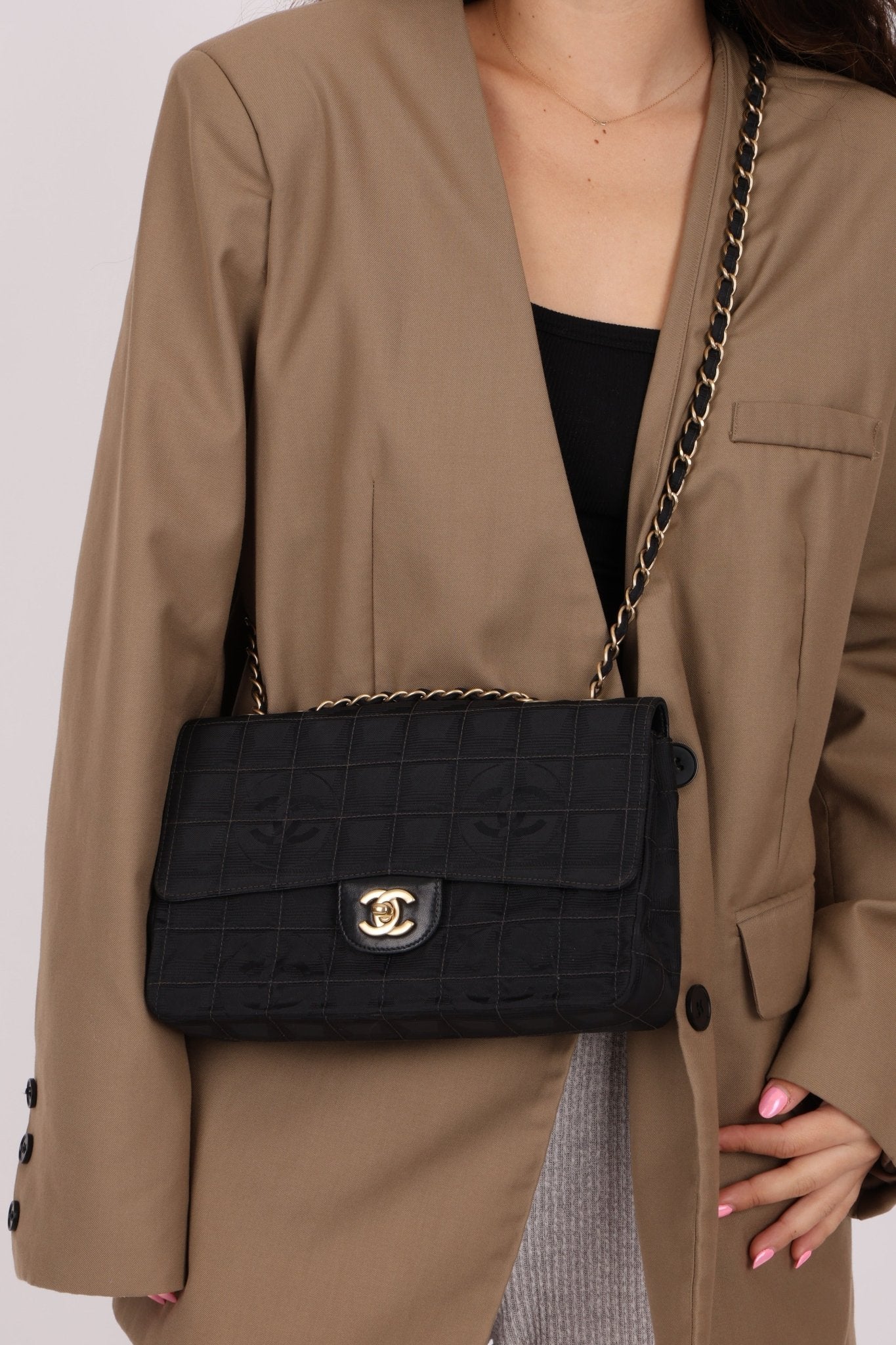 Chanel 2003 Nylon Chocolate Bar Medium Single Flap GHW - FashioNica