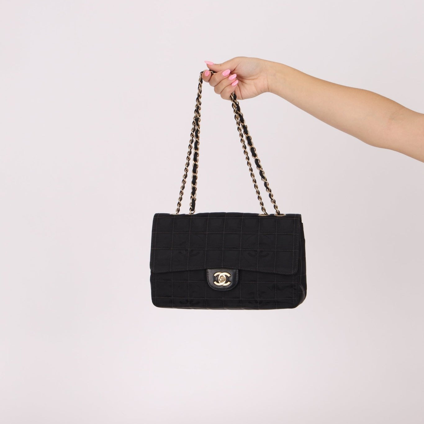 Chanel 2003 Nylon Chocolate Bar Medium Single Flap GHW - FashioNica