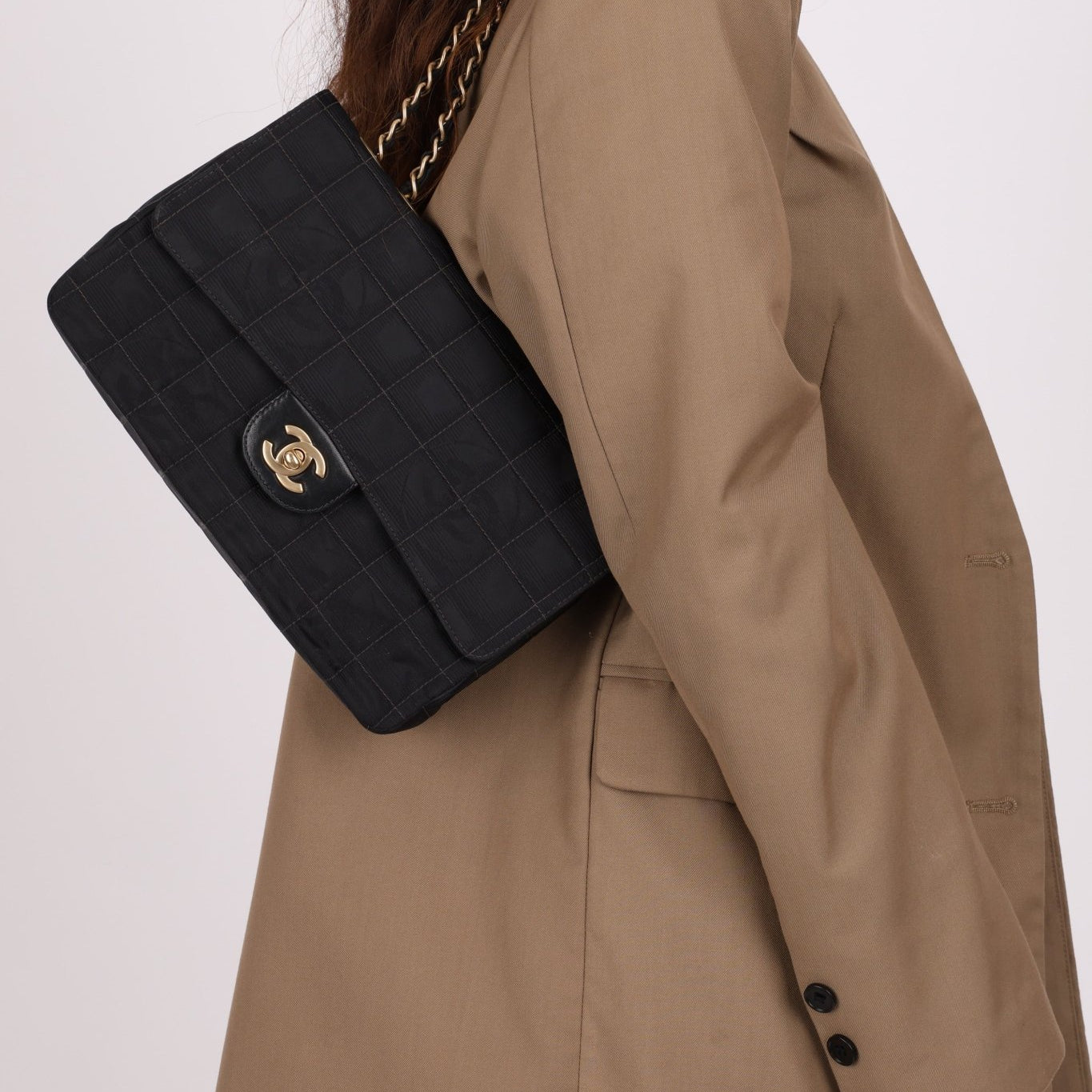 Chanel 2003 Nylon Chocolate Bar Medium Single Flap GHW - FashioNica