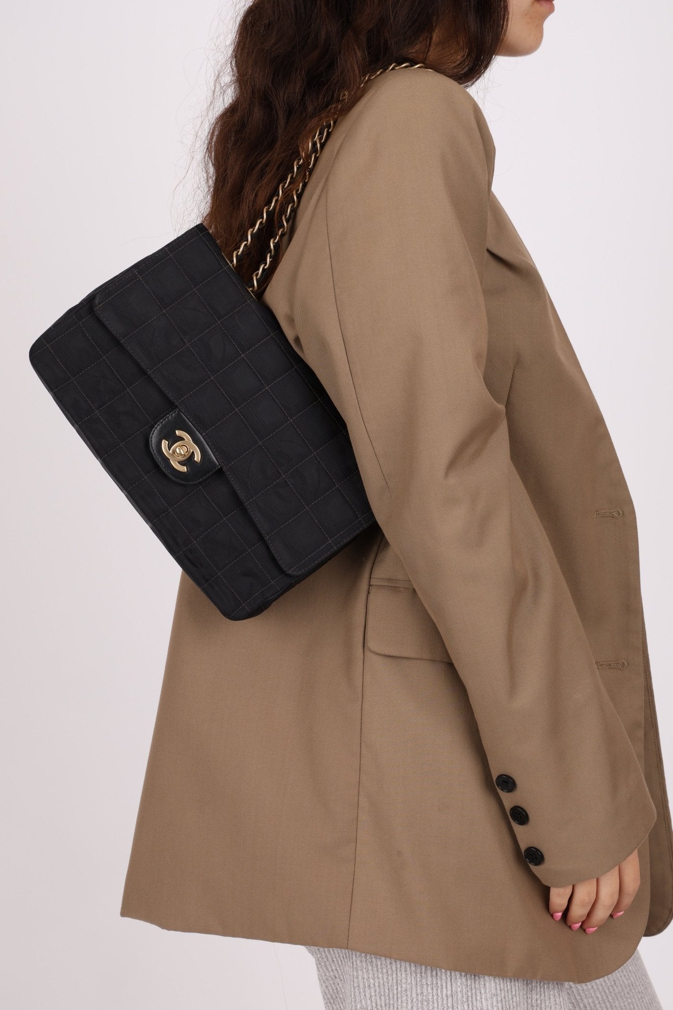 Chanel 2003 Nylon Chocolate Bar Medium Single Flap GHW - FashioNica