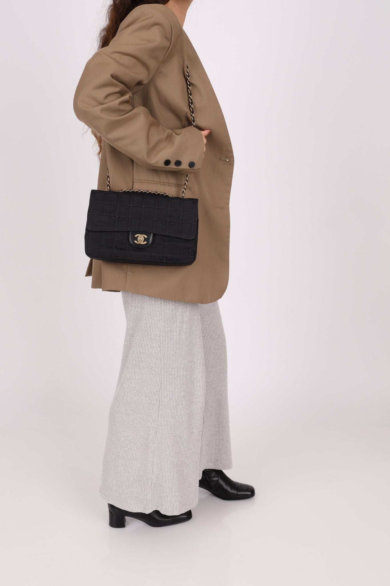 Chanel 2003 Nylon Chocolate Bar Medium Single Flap GHW - FashioNica