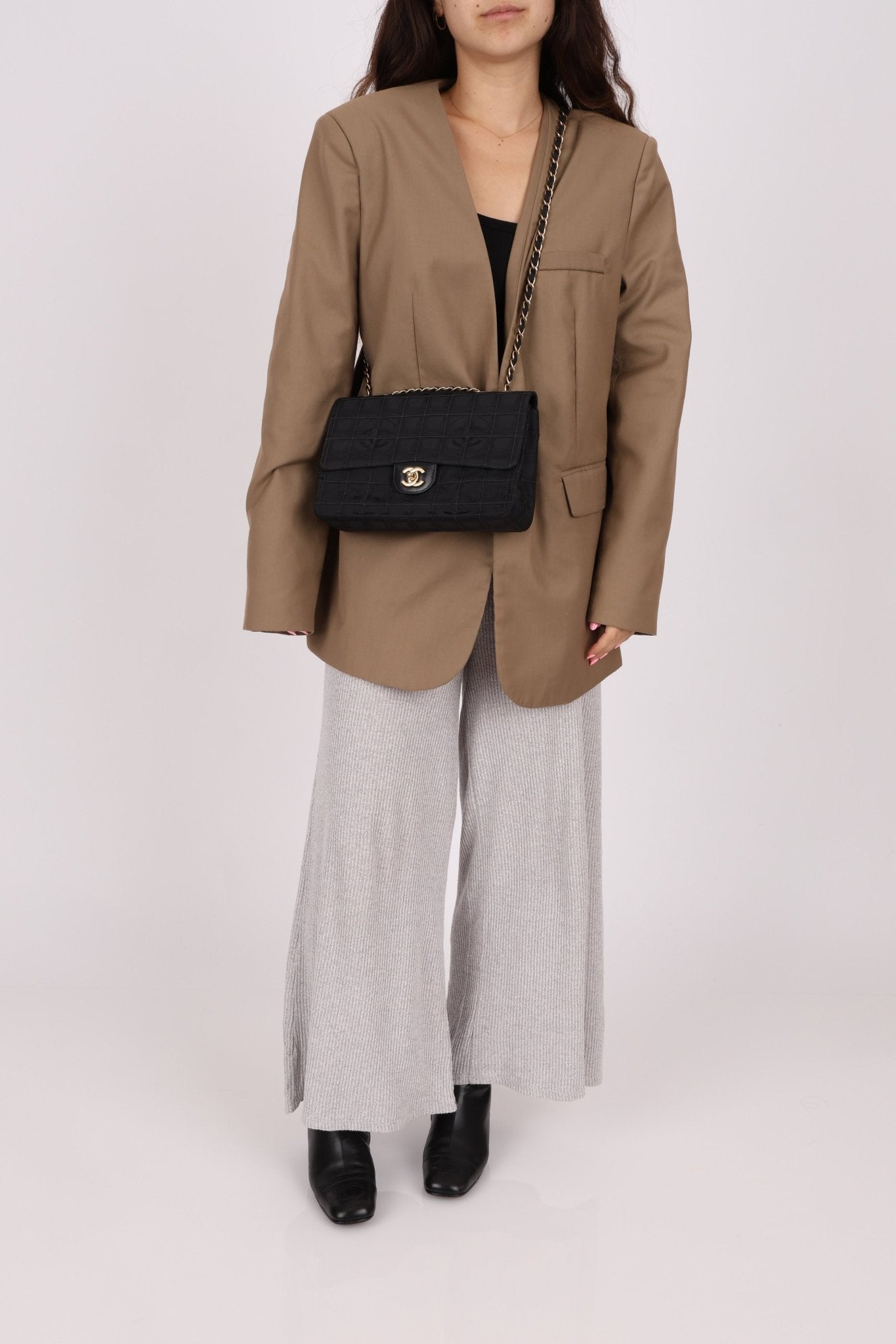 Chanel 2003 Nylon Chocolate Bar Medium Single Flap GHW - FashioNica