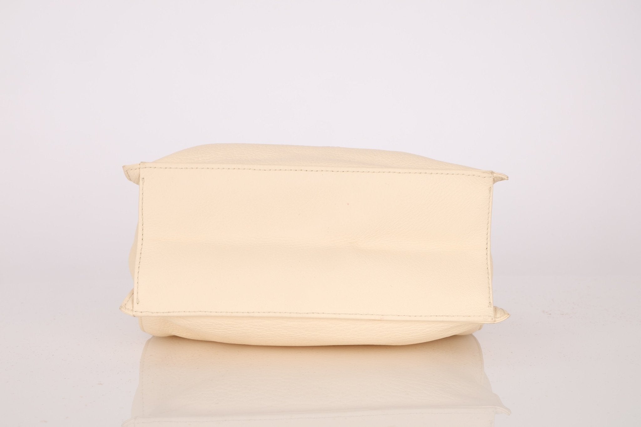 Chanel 2003 Soft Calfskin Ivory Whipstitch Wood Top Handle Mini Tote - FashioNica