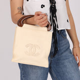 Chanel 2003 Soft Calfskin Ivory Whipstitch Wood Top Handle Mini Tote - FashioNica