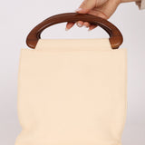 Chanel 2003 Soft Calfskin Ivory Whipstitch Wood Top Handle Mini Tote - FashioNica