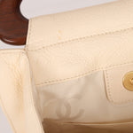 Chanel 2003 Soft Calfskin Ivory Whipstitch Wood Top Handle Mini Tote - FashioNica