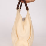 Chanel 2003 Soft Calfskin Ivory Whipstitch Wood Top Handle Mini Tote - FashioNica