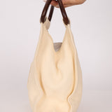 Chanel 2003 Soft Calfskin Ivory Whipstitch Wood Top Handle Mini Tote - FashioNica