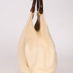 Chanel 2003 Soft Calfskin Ivory Whipstitch Wood Top Handle Mini Tote - FashioNica