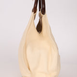 Chanel 2003 Soft Calfskin Ivory Whipstitch Wood Top Handle Mini Tote - FashioNica