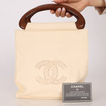 Chanel 2003 Soft Calfskin Ivory Whipstitch Wood Top Handle Mini Tote - FashioNica