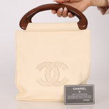 Chanel 2003 Soft Calfskin Ivory Whipstitch Wood Top Handle Mini Tote - FashioNica