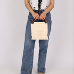 Chanel 2003 Soft Calfskin Ivory Whipstitch Wood Top Handle Mini Tote - FashioNica