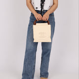 Chanel 2003 Soft Calfskin Ivory Whipstitch Wood Top Handle Mini Tote - FashioNica