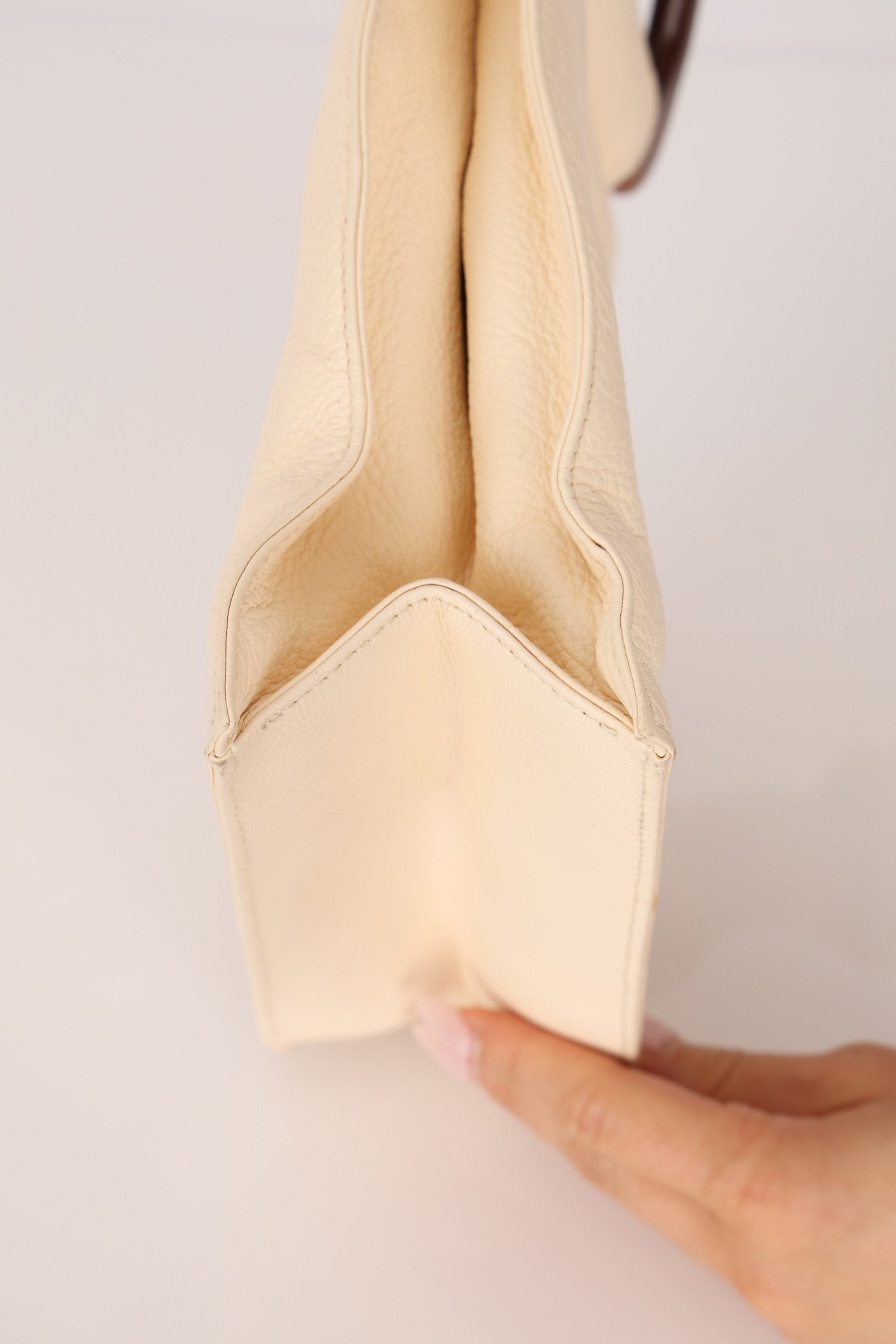 Chanel 2003 Soft Calfskin Ivory Whipstitch Wood Top Handle Mini Tote - FashioNica